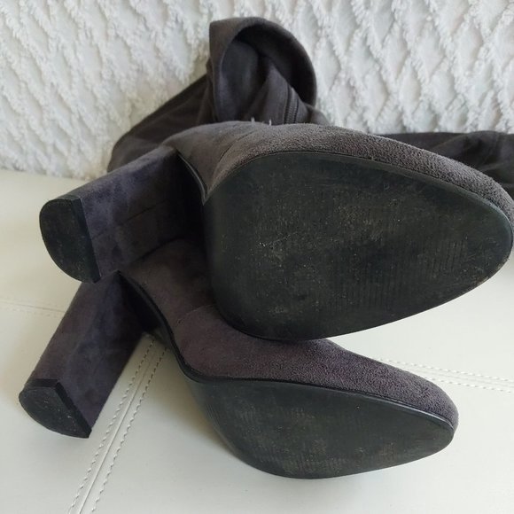 Over The Knee Faux Suede Block Heel Boots String Detail - Picture 5 of 10